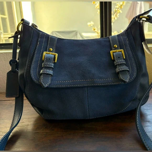 NWT Tignanello Midnight Blue Genuine Leather/Suede Messenger Crossbody Bag - Picture 2 of 16